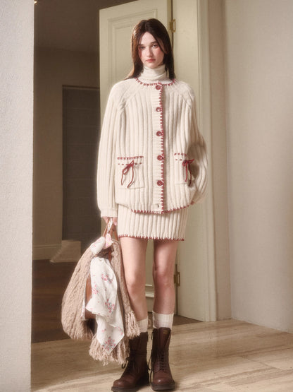 Latitude 69° Wool Contrast Trim Knit Sweater Set