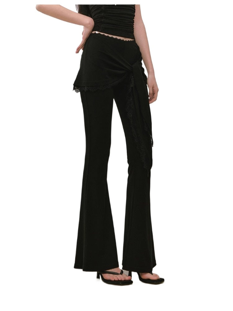 Lace-Trimmed Tie-Waist Lyocell Trousers