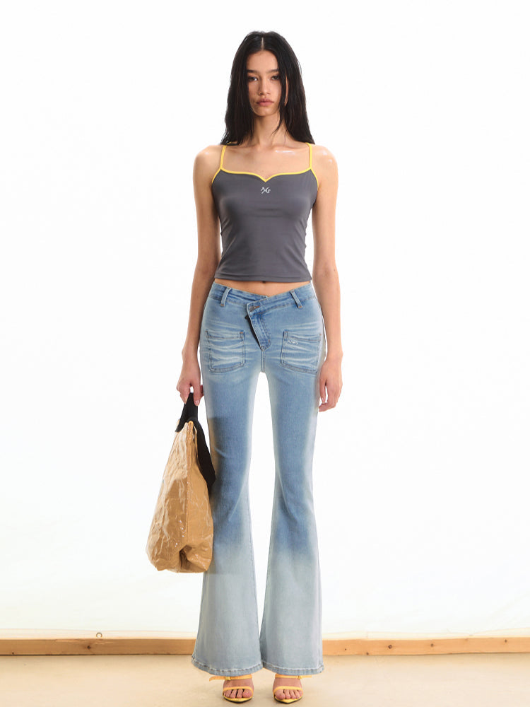 Gradient Mid-waist Washed Flared Pants