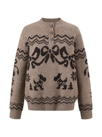 Fair Isle Bow Henry-Collar Sweater