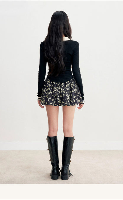 Contrast V-Veck Knit Top