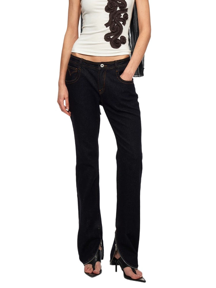 Zip Hem Straight Jeans