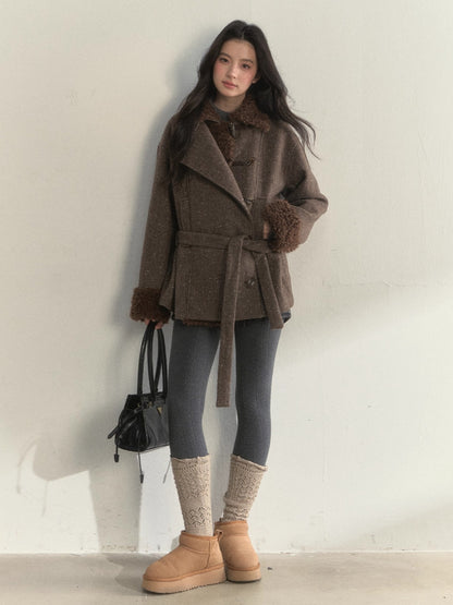 Fleece-Trim Wool Coat