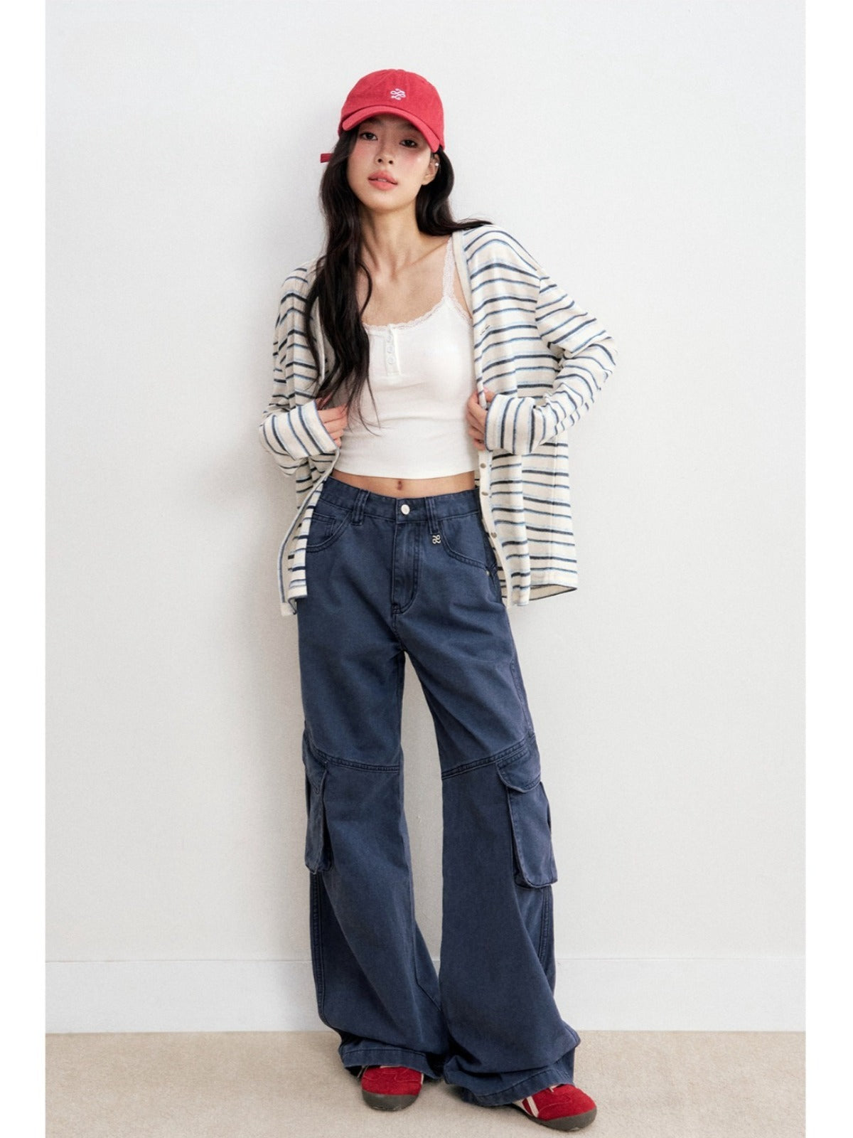 High Waist Cotton Cargo Pants