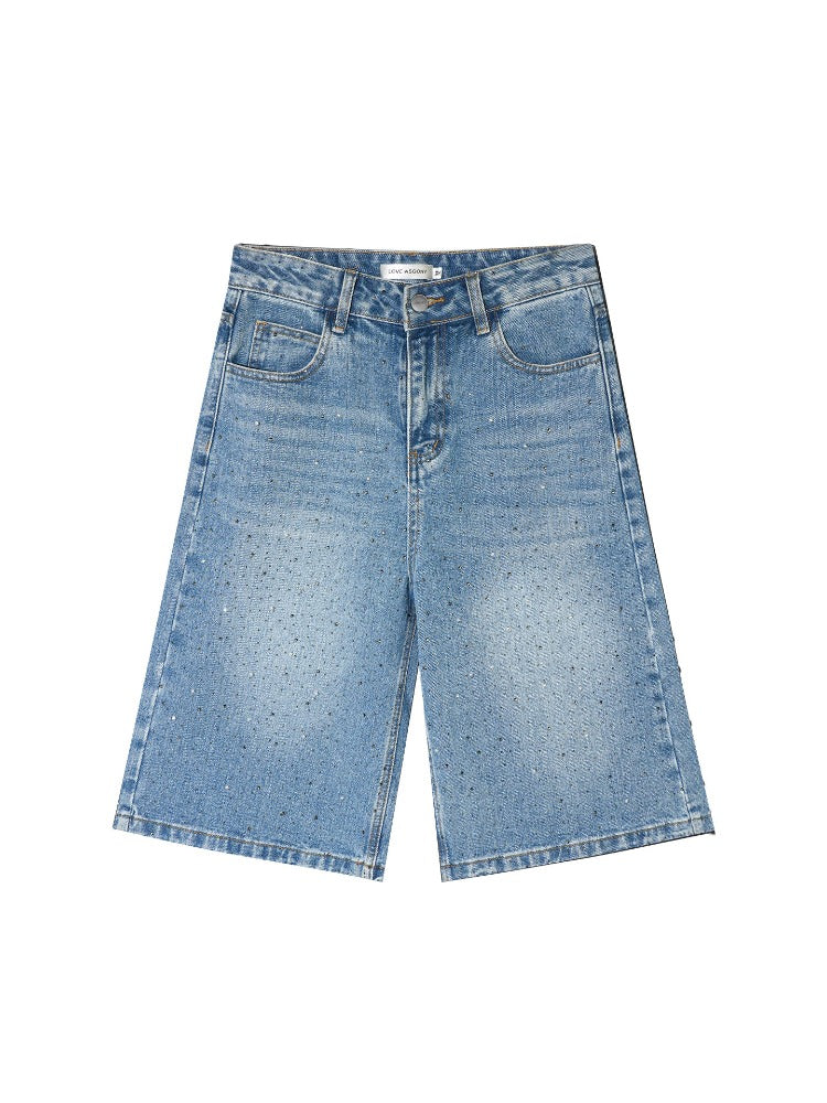 Rhinestone Washed Denim Culottes