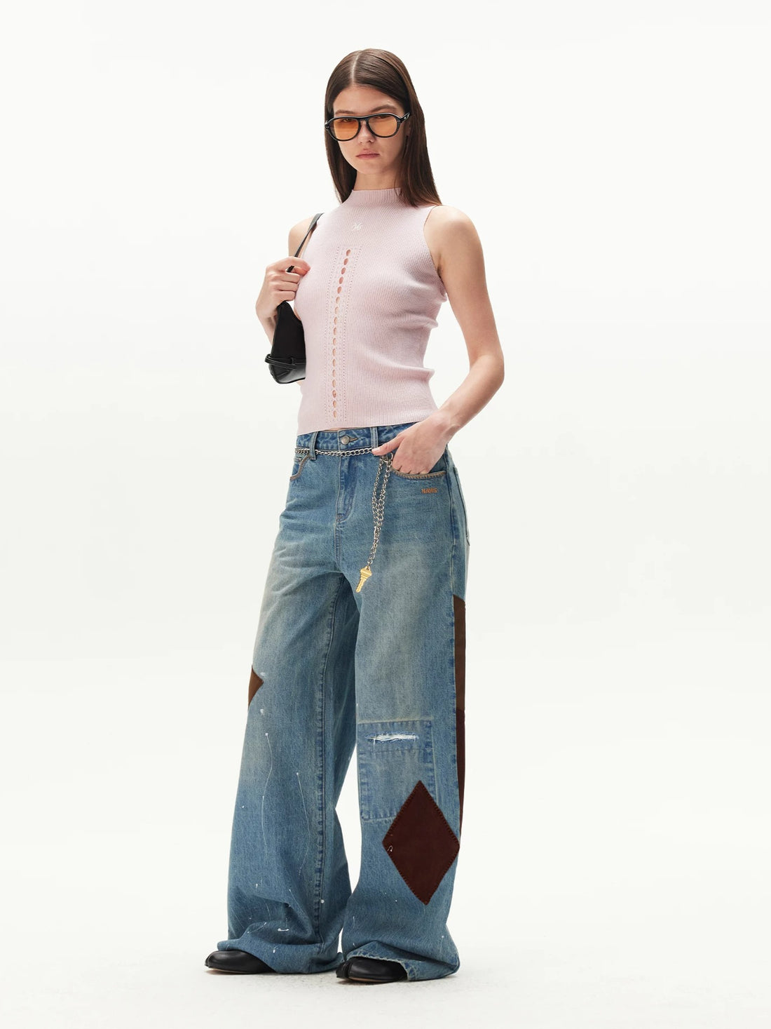 Contrast Patches Wide-Leg Pants