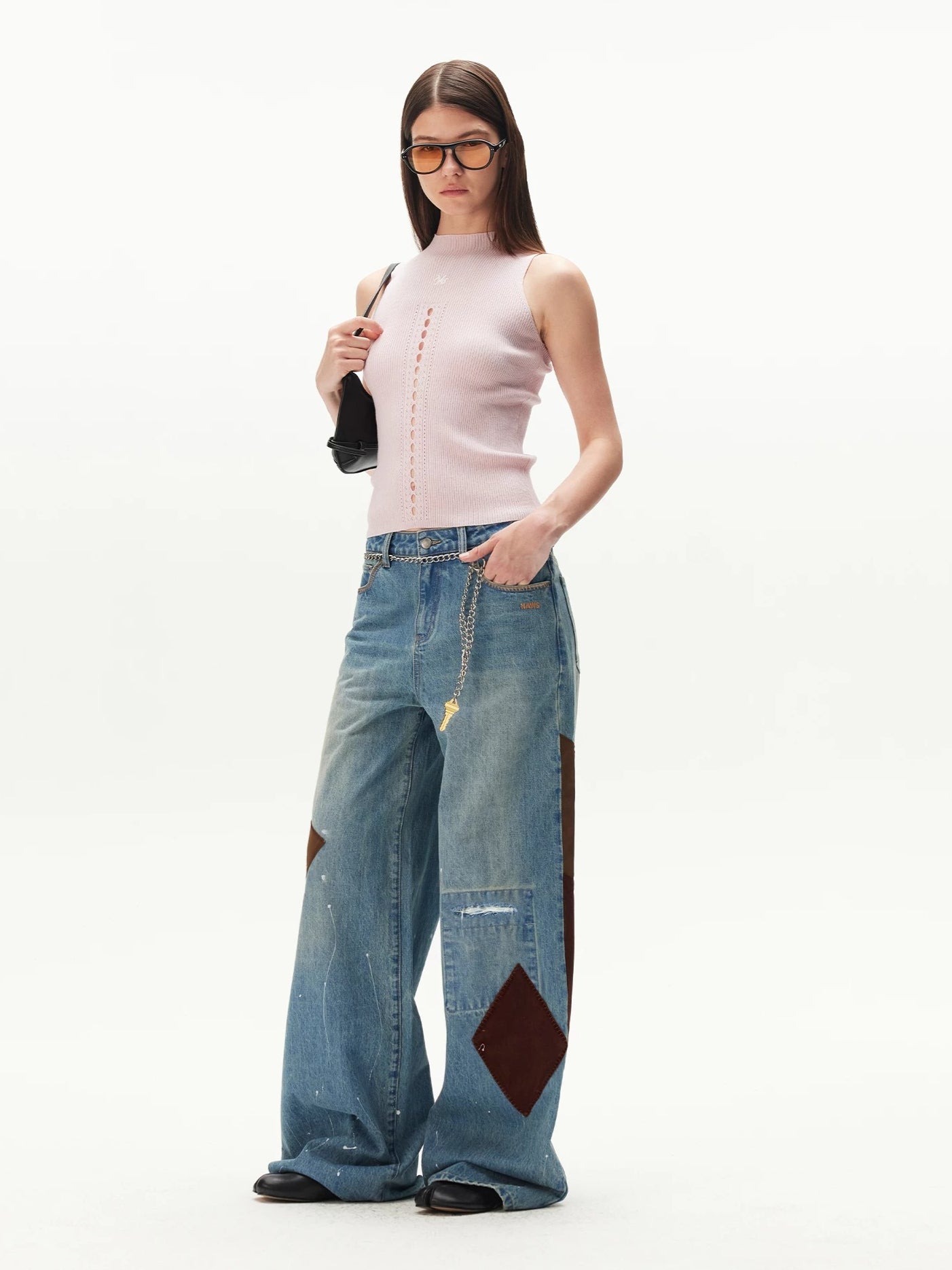 Contrast Patches Wide-Leg Pants