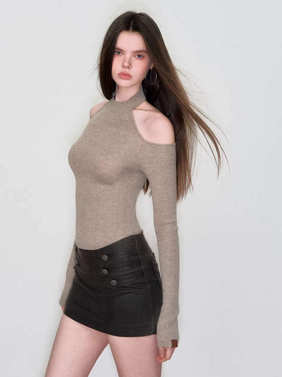 Double-Breasted PU Mini Skirt