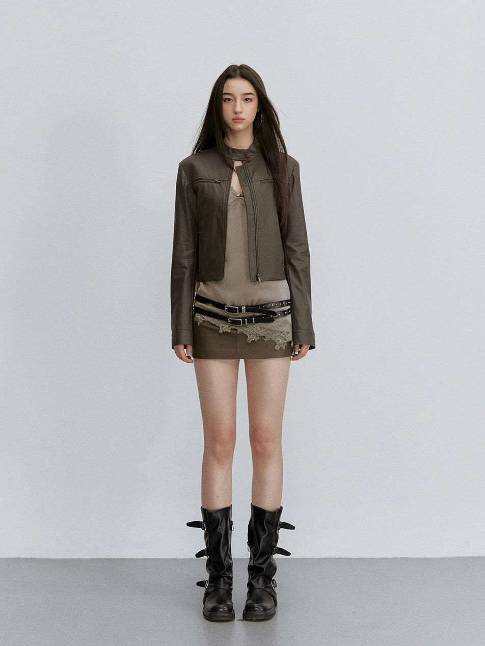 Brown Structured Leather Jacket