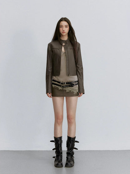 Brown Structured Leather Jacket