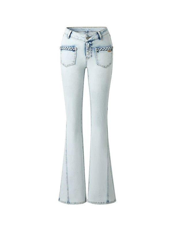 Blue Braided Flare Jeans