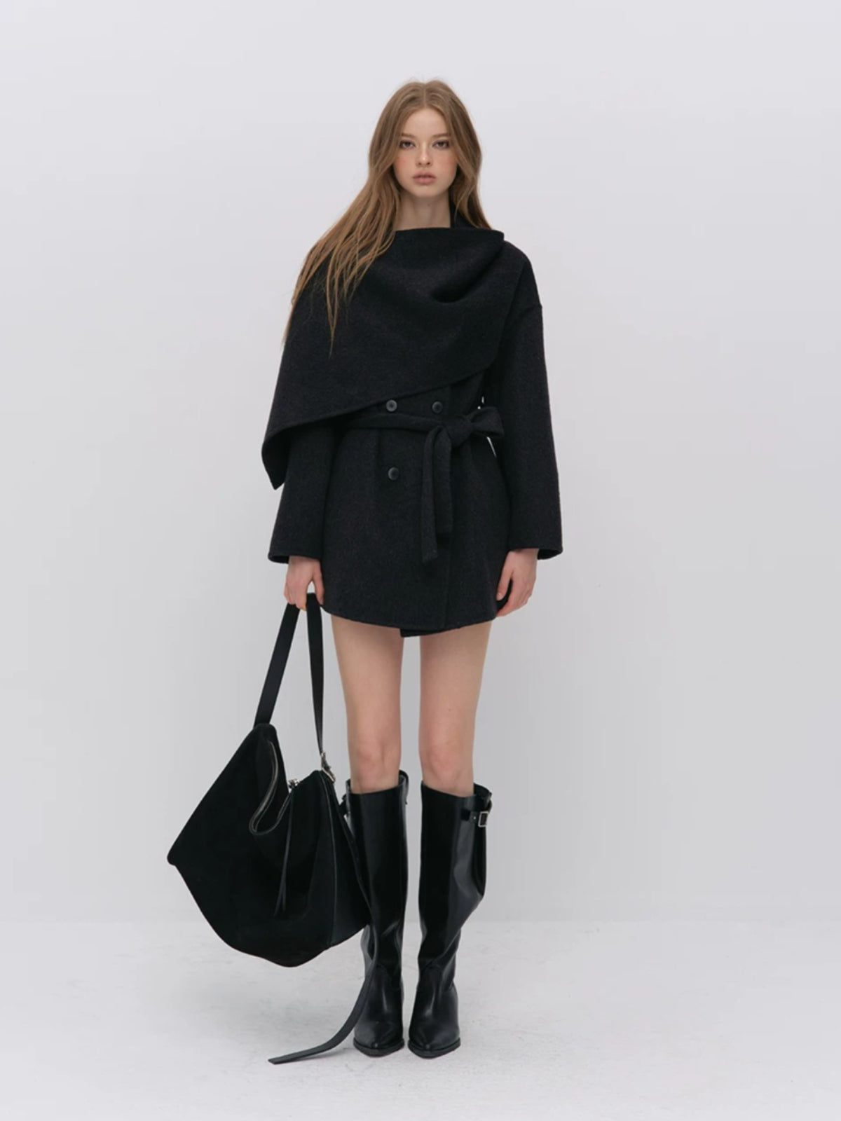 Modern Cape Scarf Wool Coat