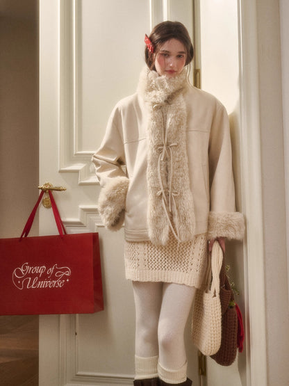 Travel Plan Shearling Fleece-Lined Stand Collar Jacket