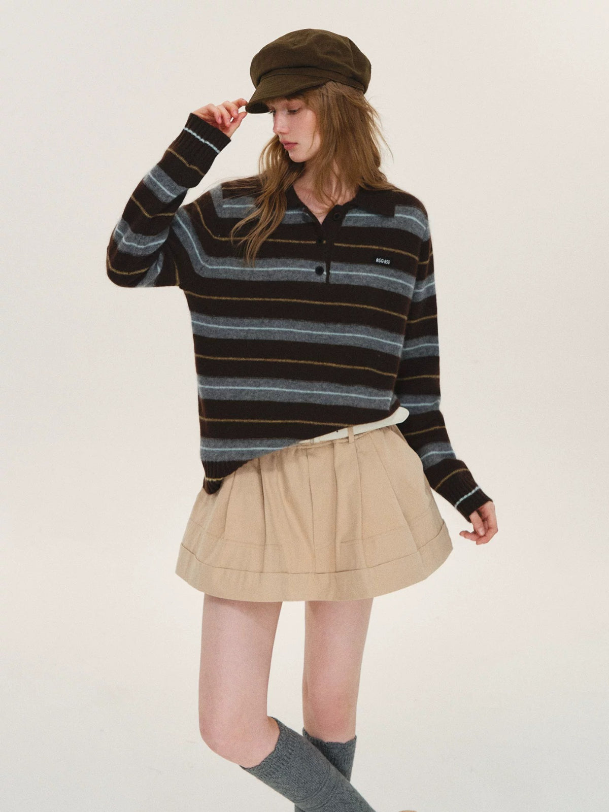 Vintage Striped Wool Polo Sweater
