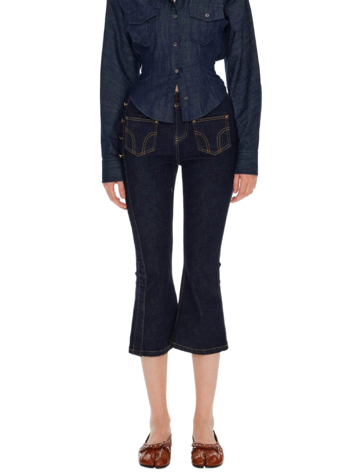 Low Waist Button Flare Pants