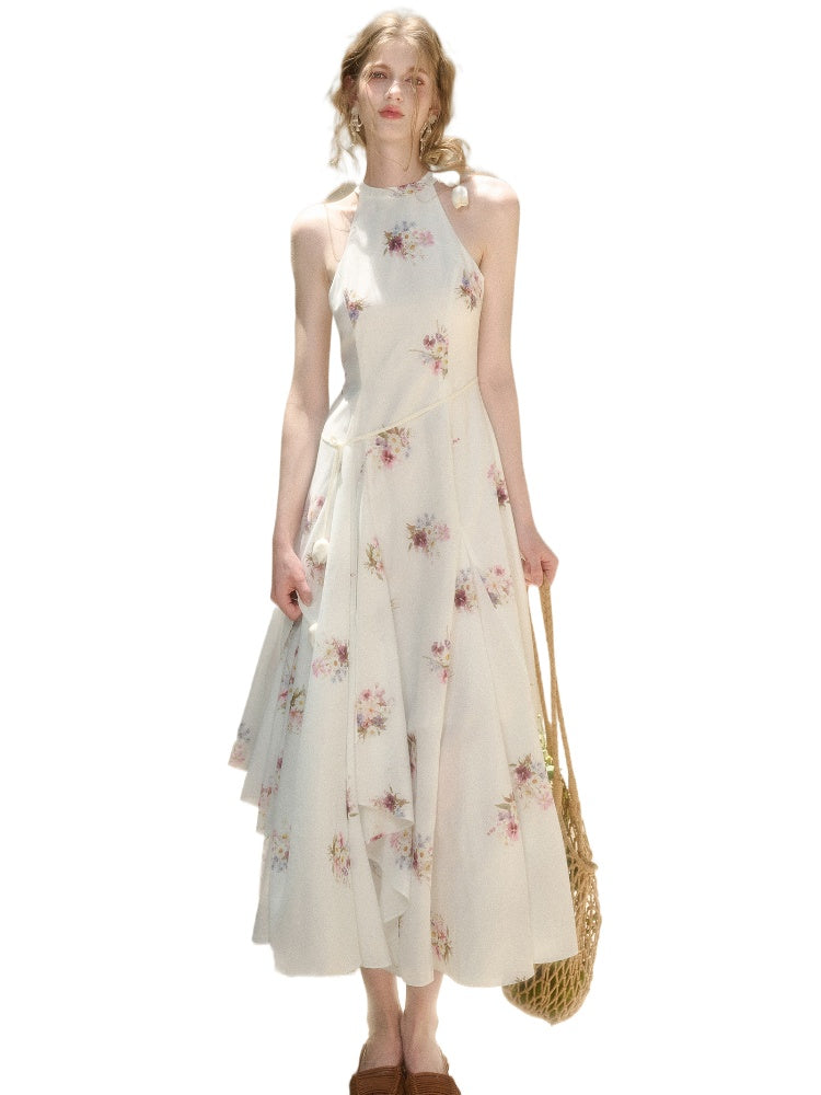 Halter Neck Printed Square Scarf Long Dress