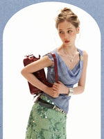 Asymmetric Pearl Chiffon Layered Top