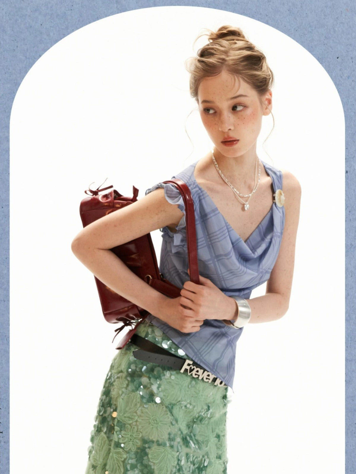 Asymmetric Pearl Chiffon Layered Top