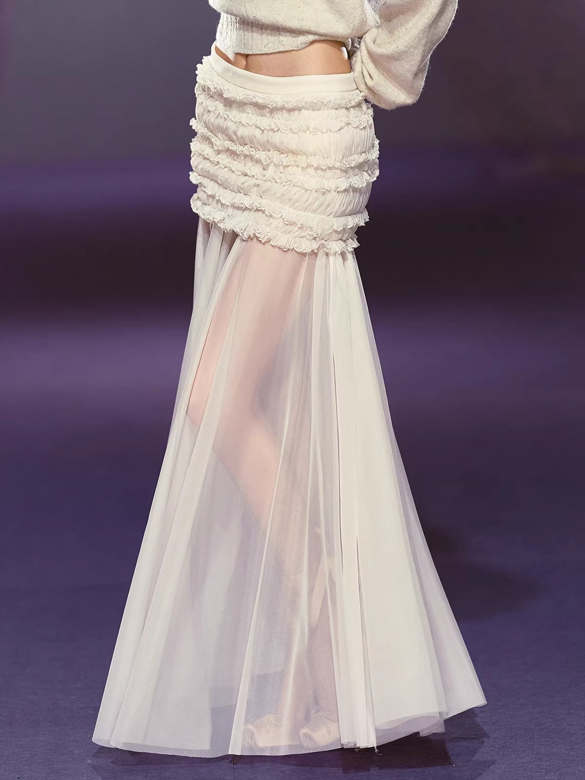 Pleated Mesh Maxi Skirt