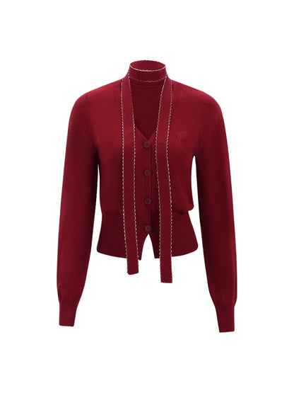 Vintage Red V-neck Knit Cardigan