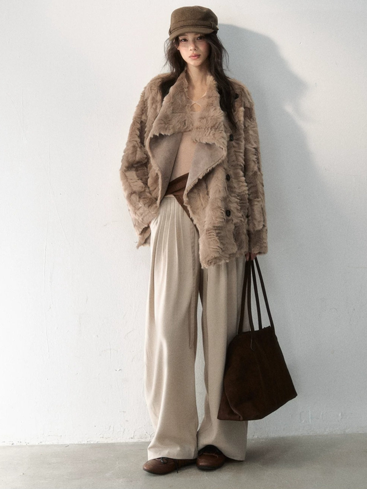 Asymmetric Collar Faux Fur Coat