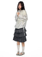 Gathered Tie Plaid Lightweight Blouse
