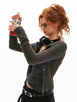 Lace Trim Textured Cropped Cardigan