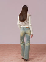 Studded Wash Straight-Leg Jeans