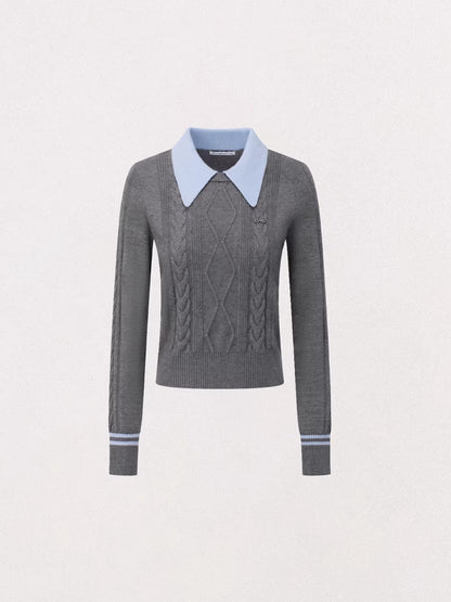 Contrast Collar Cable Knit Sweater