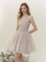 Pink Square Neck Puff Dress