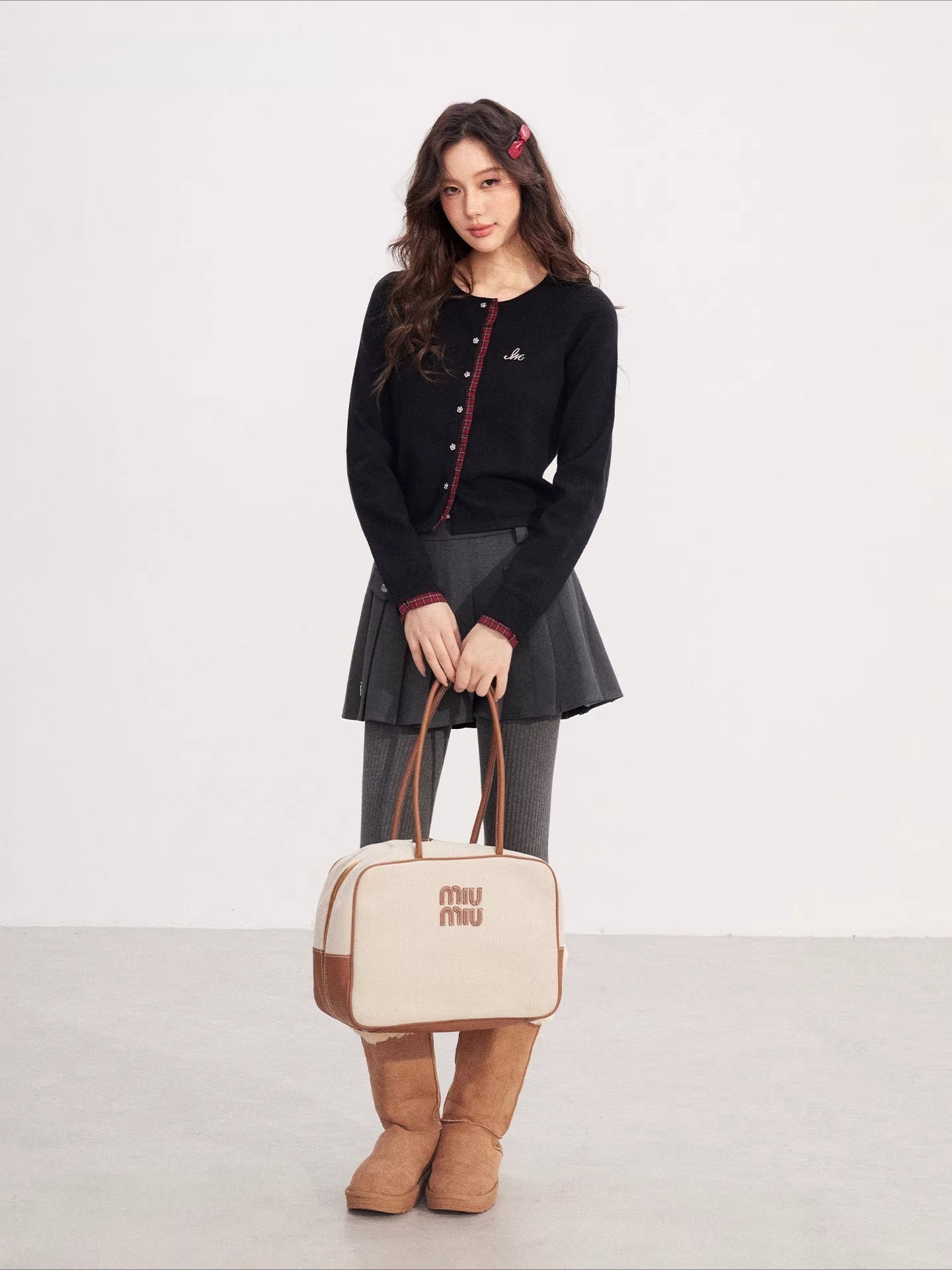 Check Panel Lace Trim Cardigan