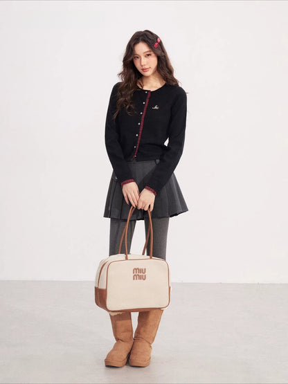 Check Panel Lace Trim Cardigan