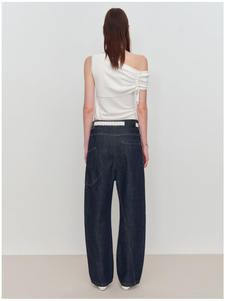 Asymmetric Drawstring Ruched One-Shoulder Tank Top