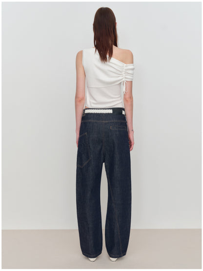 Asymmetric Drawstring Ruched One-Shoulder Tank Top