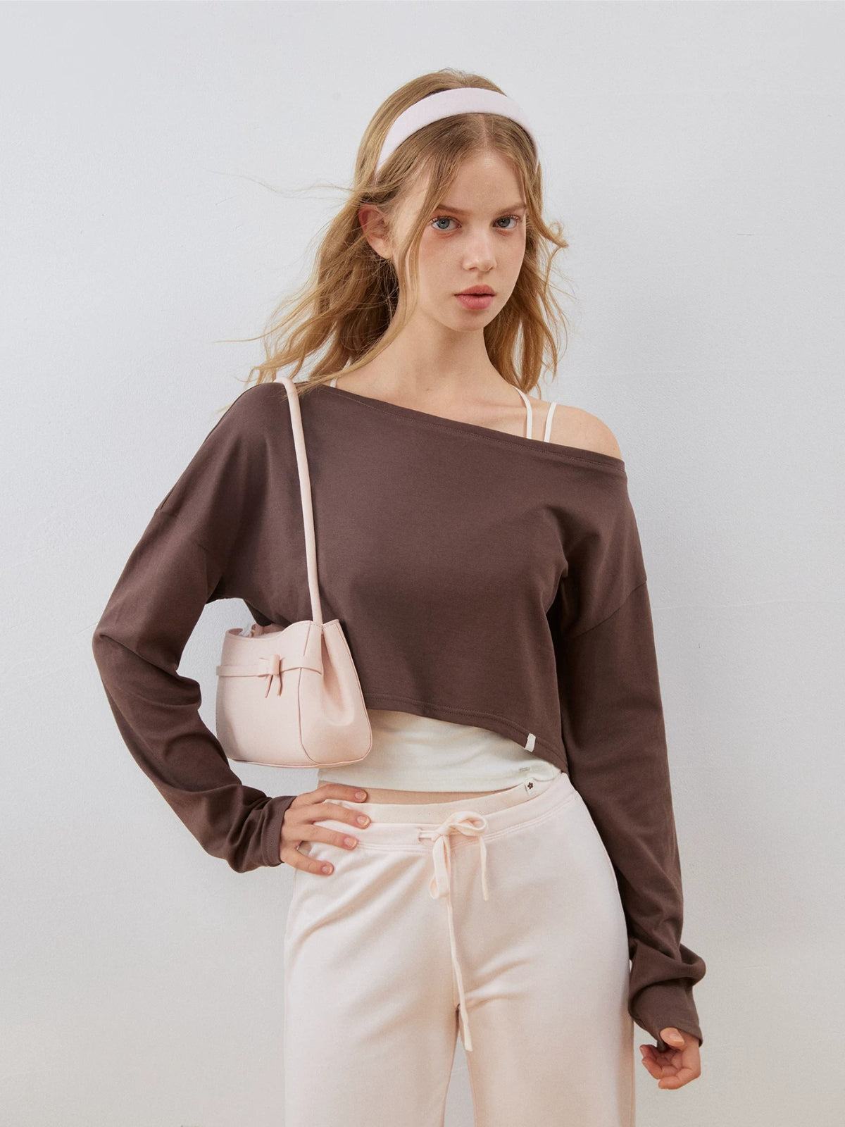 Off-Shoulder Cropped Sweatshirt Set