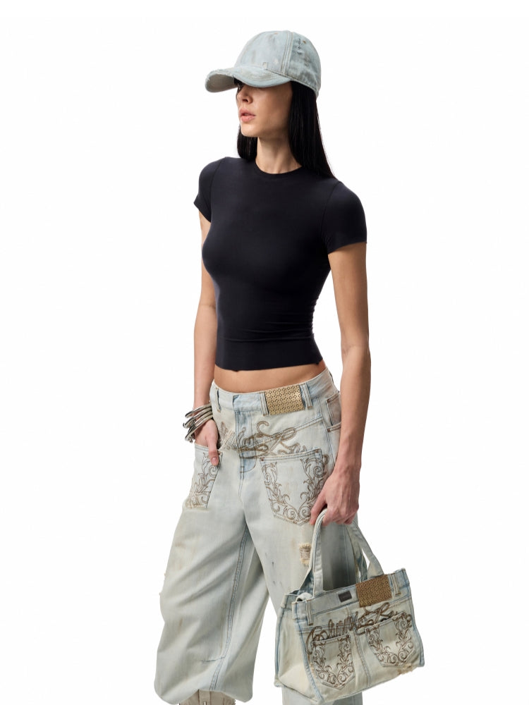 Light Blue Denim Wide-Leg Machete Pants