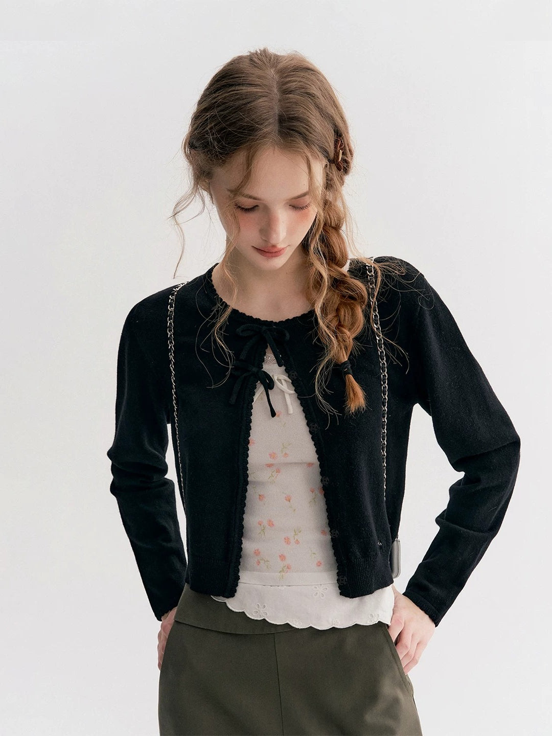 Black Double Bow Cardigan