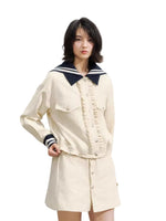 Naval Collar Vintage Stylish Jacket & Skirt Set