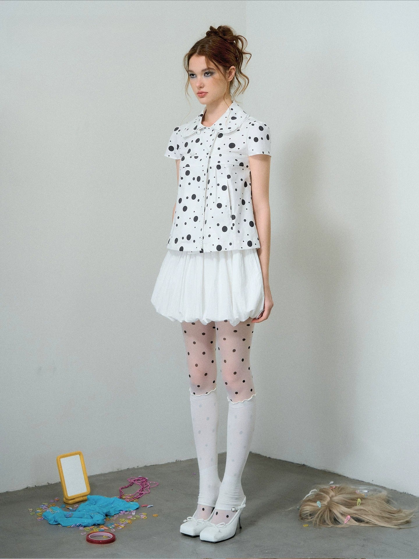 Polka Dot Puff Sleeve Blouse