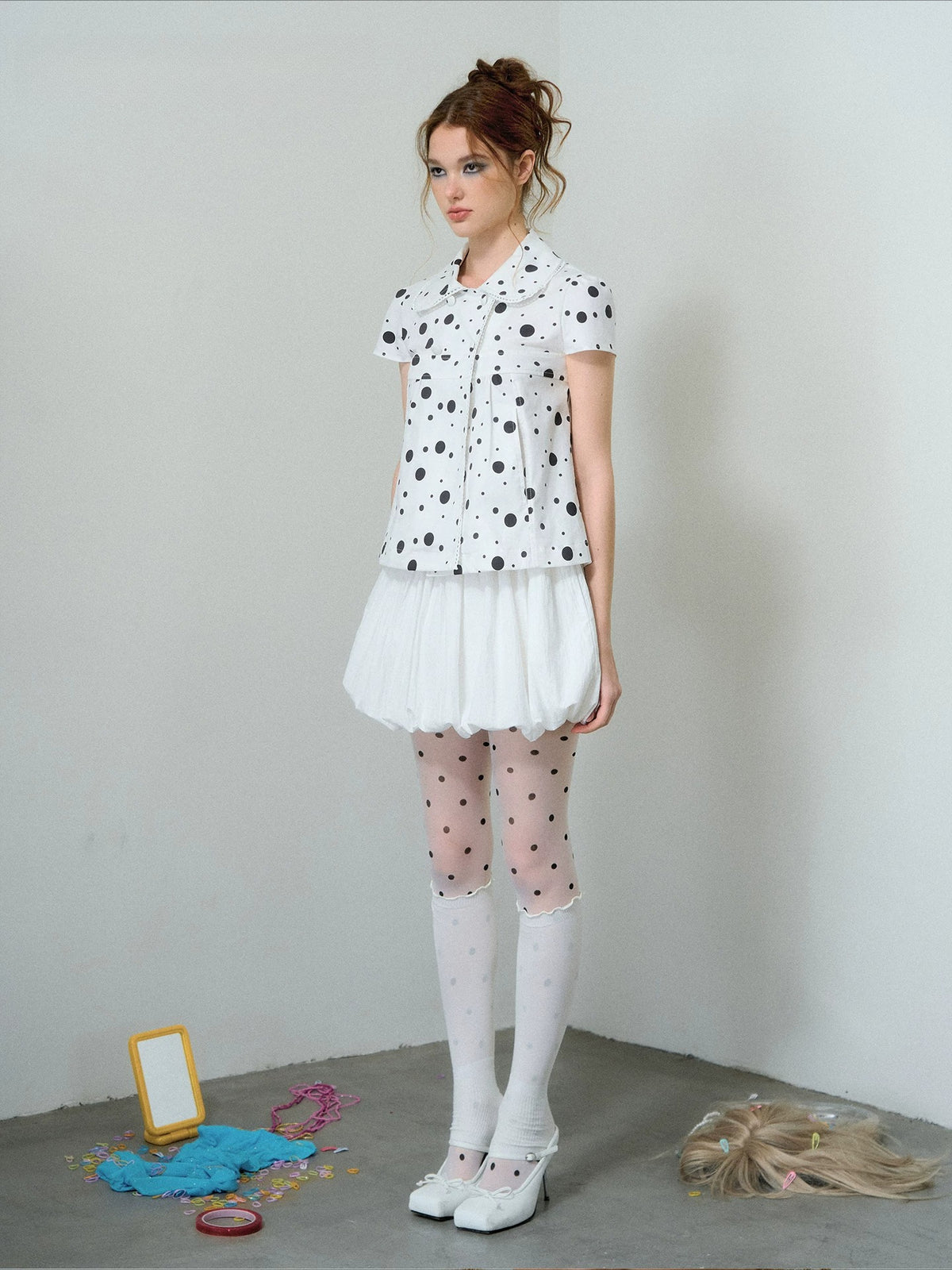Polka Dot Puff Sleeve Blouse