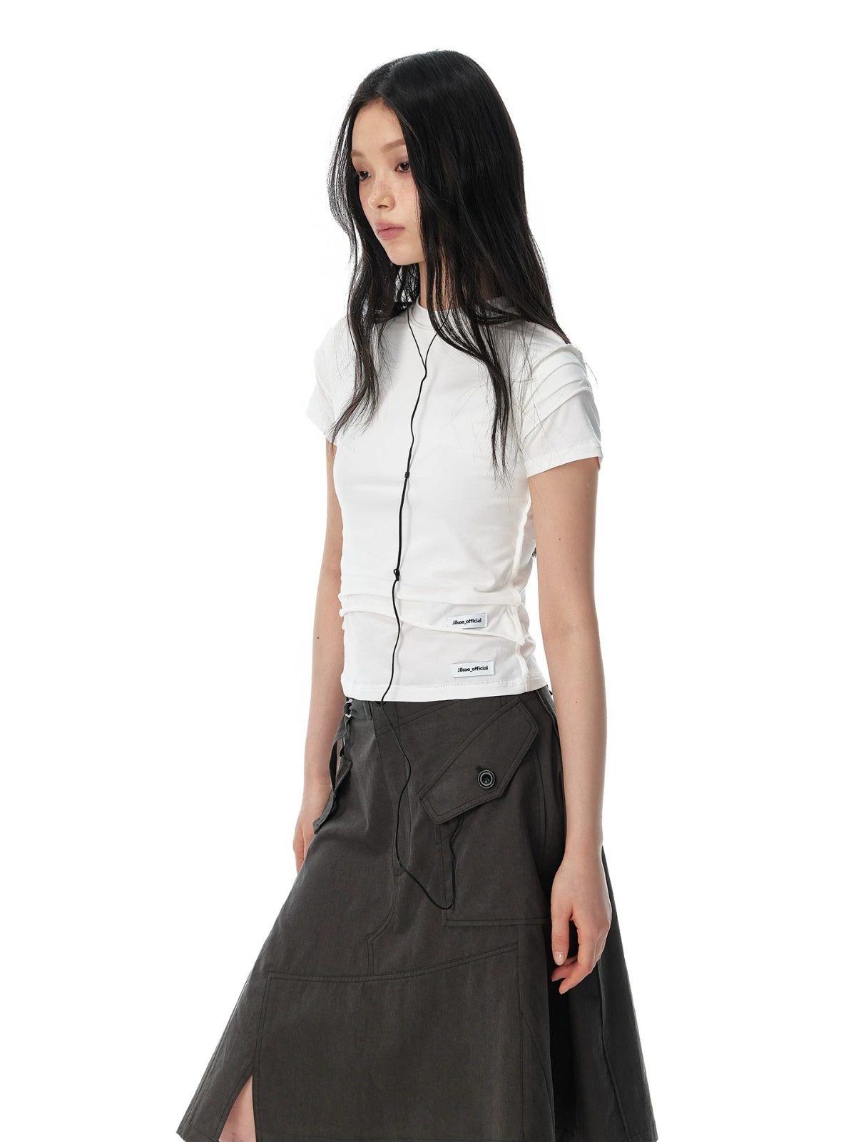 Minimalist Ruched Back Zip T-Shirt