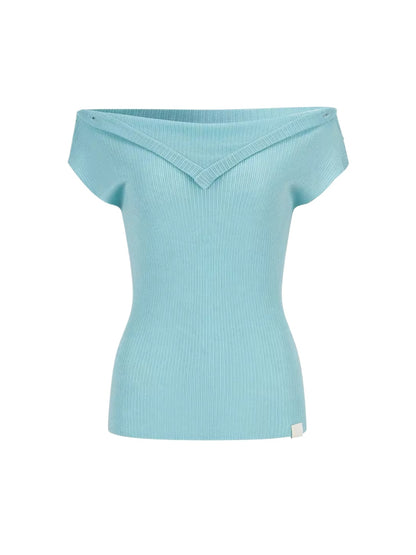 Layered Collar Off-Shoulder Knit Top