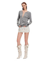 Deep-V Asymmetric Hem Knit Top