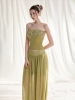 Floral Appliqué Bustier & Mesh Pants Set