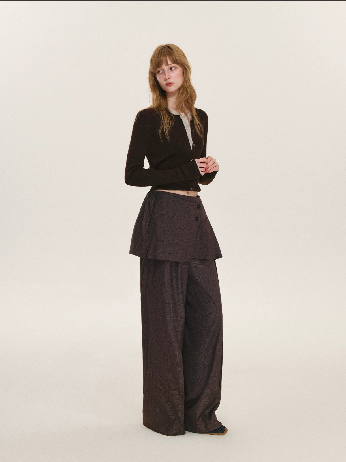 Contrast Layered Wool Blend Cardigan