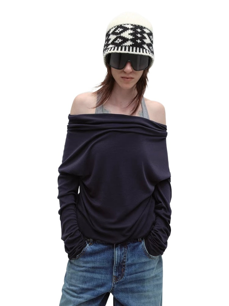 Lace Panel Drape Neck Top