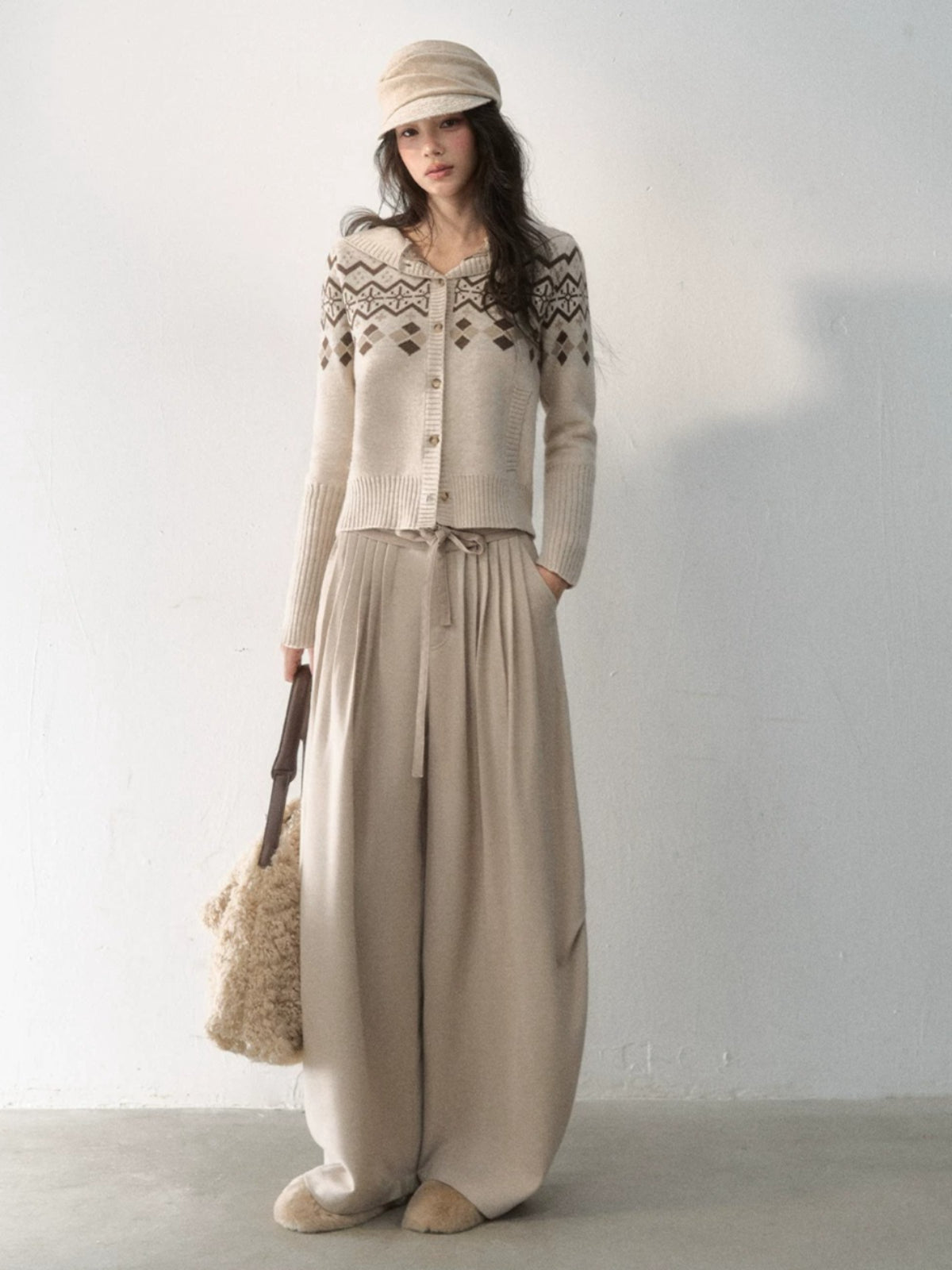 Pleated Tie-Waist Wide Leg Trousers