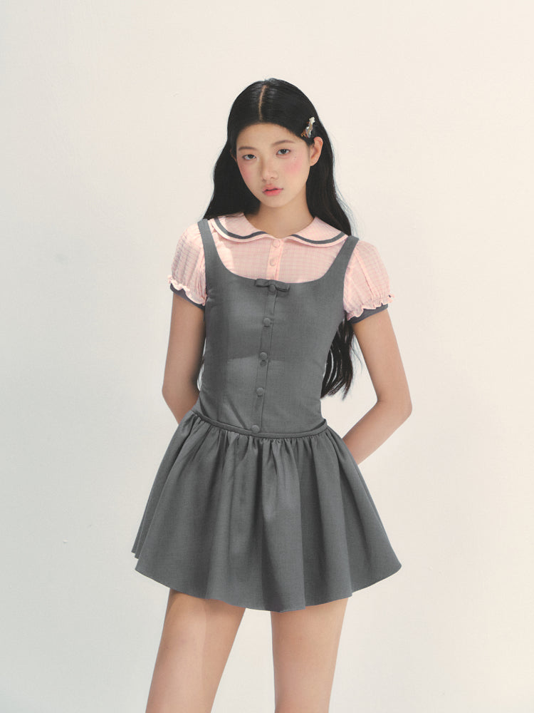 Spliced Fake Two  Piece Preppy Dress