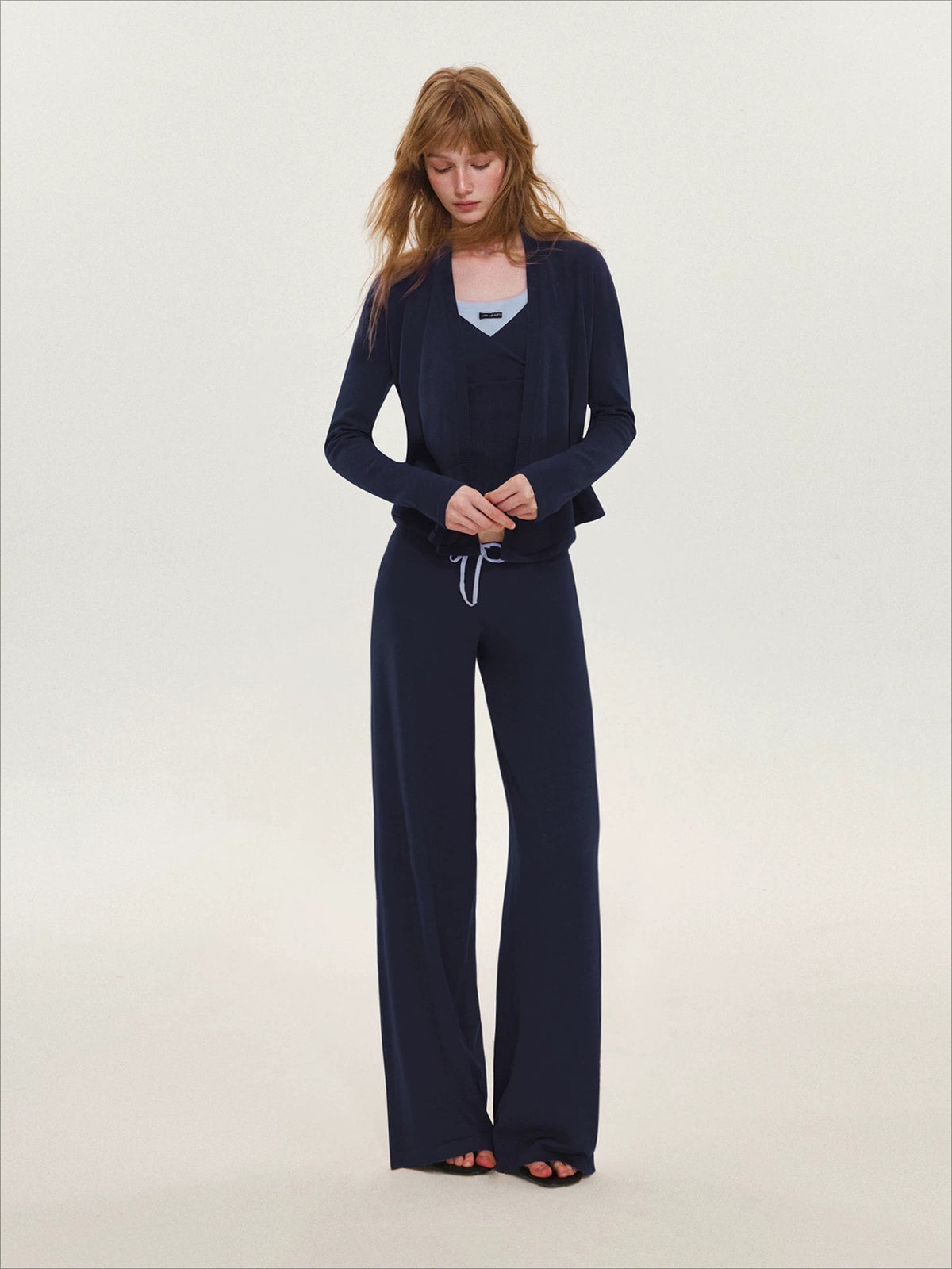 Contrast Wool Blend Three-Piece Set