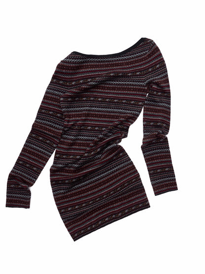 Fair Isle Off-Shoulder Jacquard Knit Dress